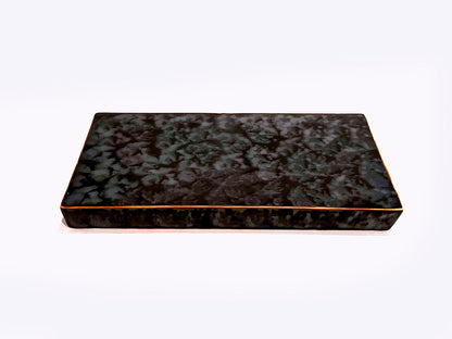 【旅皿】黒釉しぼり（渕赤絵無）長角板皿（低）20cm