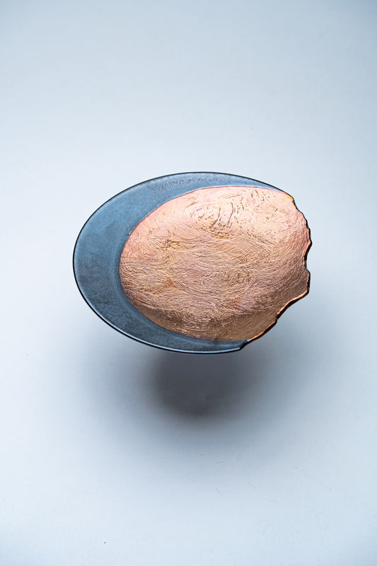 【旅皿】銀砂掛分夕月　手割7寸皿