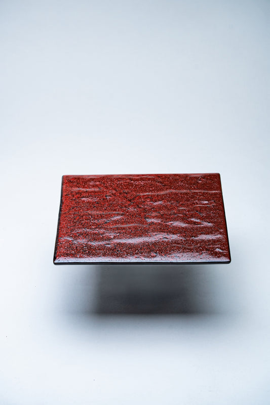 【旅皿】紅柚子天目 石肌正角皿 小