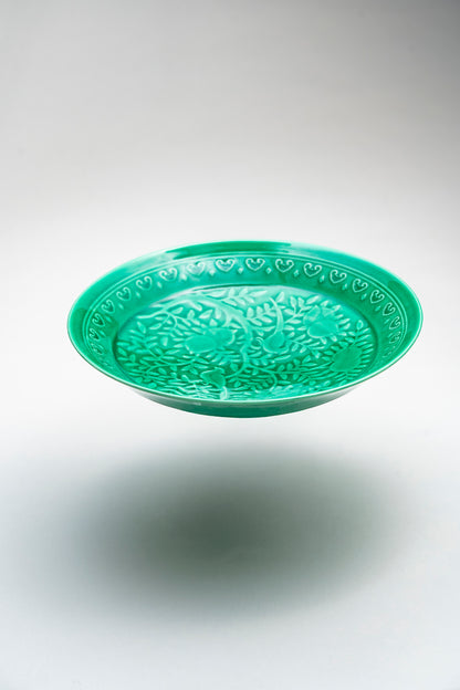 【旅皿】錦緑交趾浮彫紋　6.5寸皿